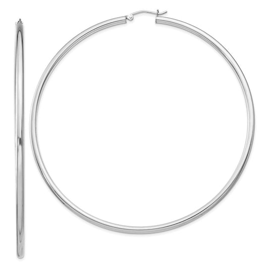Sterling Silver Rhodium-Plated 2.5mm Round Hoop Earrings
