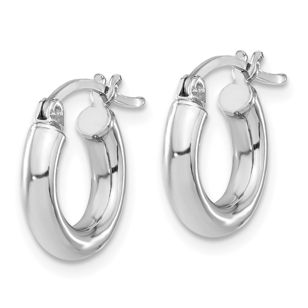 Sterling Silver Rhodium-Plated 3mm Round Hoop Earrings
