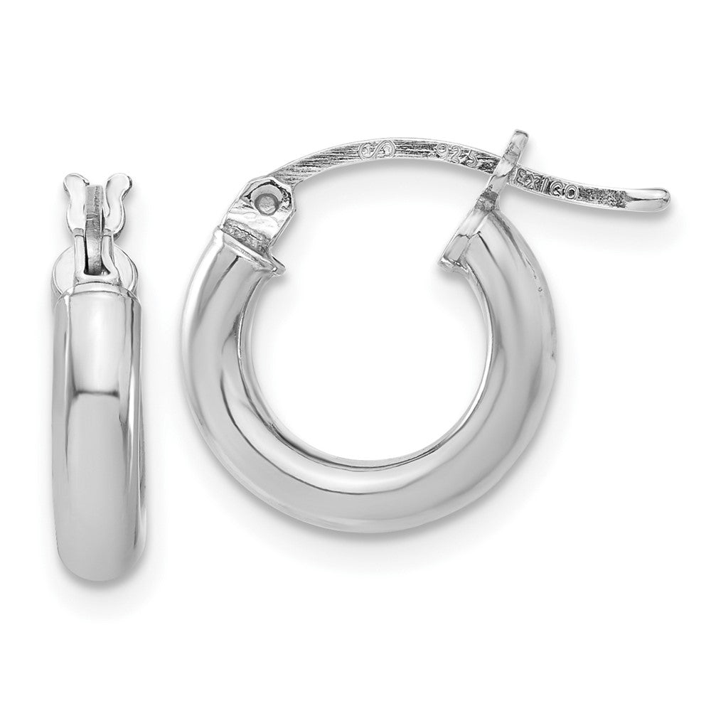 Sterling Silver Rhodium-Plated 3mm Round Hoop Earrings