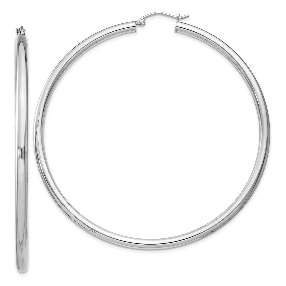 Sterling Silver Rhodium-Plated 3mm Round Hoop Earrings
