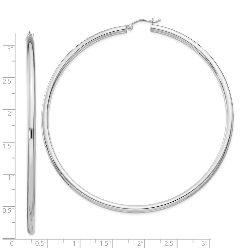 Sterling Silver Rhodium-Plated 3mm Round Hoop Earrings