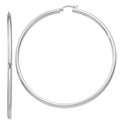 Sterling Silver Rhodium-Plated 3mm Round Hoop Earrings