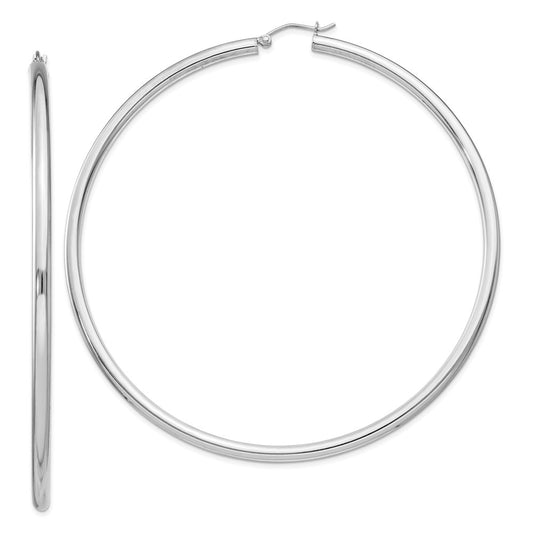 Sterling Silver Rhodium-Plated 3mm Round Hoop Earrings
