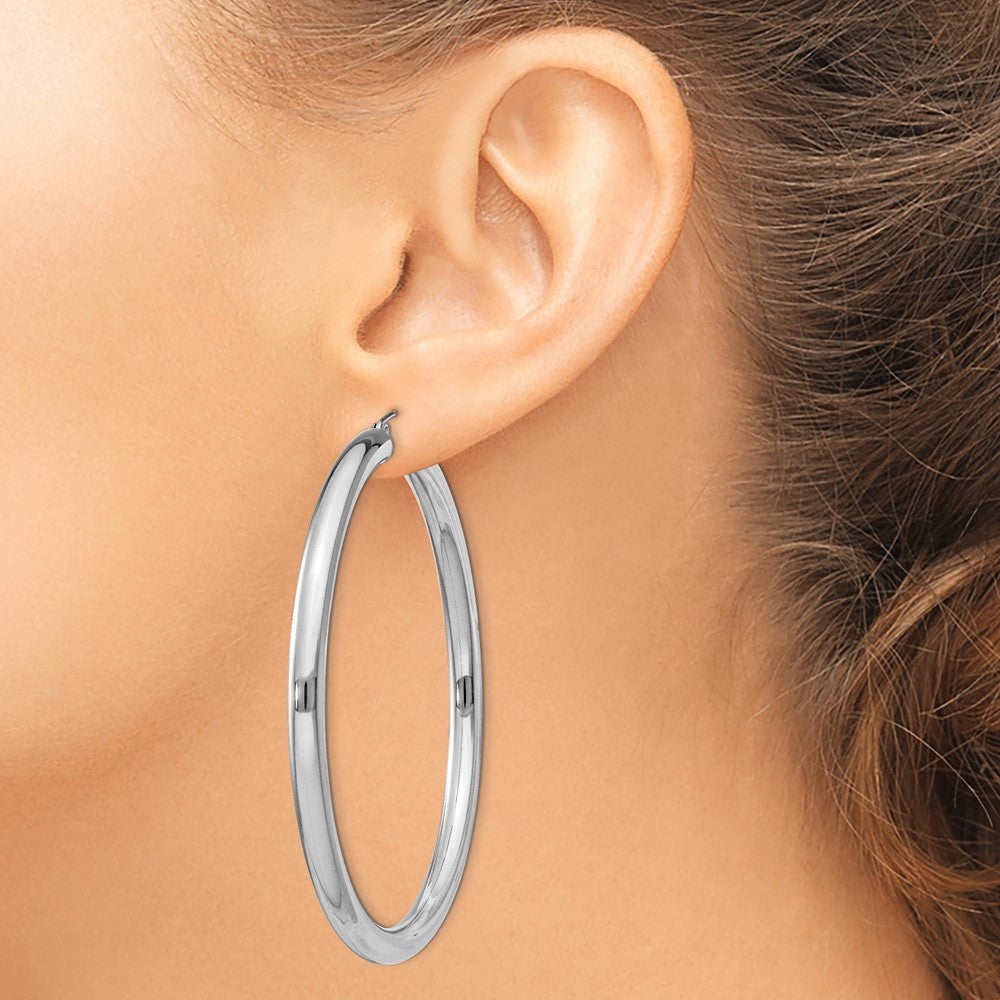 Sterling Silver Rhodium-Plated 4mm Round Hoop Earrings