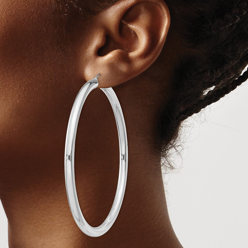 Sterling Silver Rhodium-Plated 4mm Round Hoop Earrings