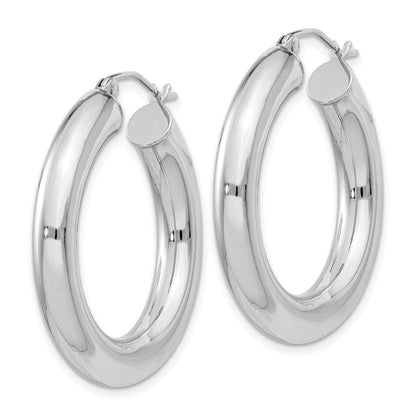 Sterling Silver Rhodium-Plated 5mm Round Hoop Earrings