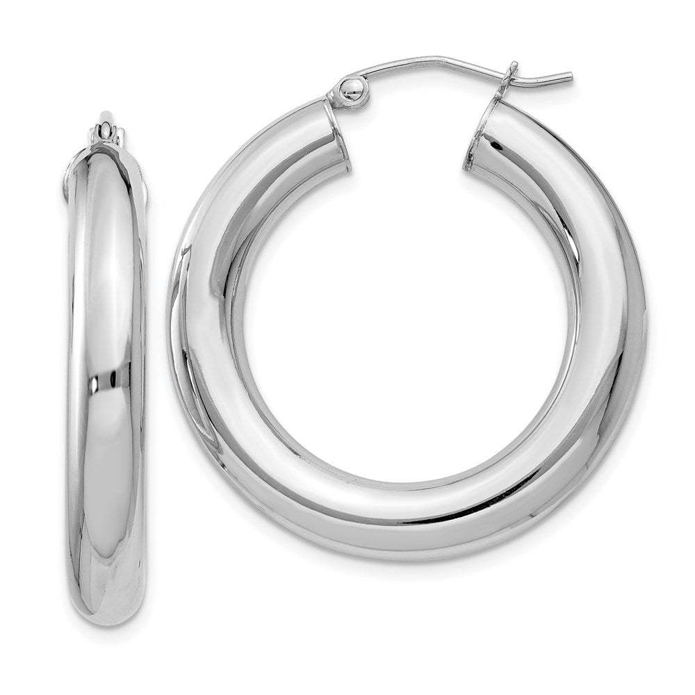 Sterling Silver Rhodium-Plated 5mm Round Hoop Earrings