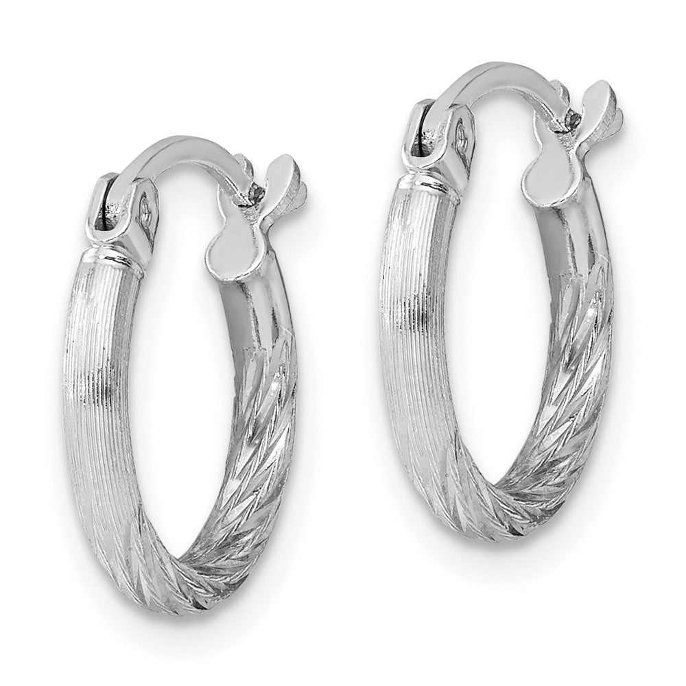 Sterling Silver Rhodium-Plated 2mm Polished/Satin Diamond-Cut Hoop Earrings