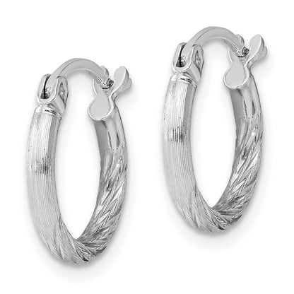 Sterling Silver Rhodium-Plated 2mm Polished/Satin Diamond-Cut Hoop Earrings