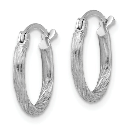 Sterling Silver Rhodium-Plated 2mm Polished/Satin Diamond-Cut Hoop Earrings
