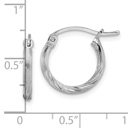Sterling Silver Rhodium-Plated 2mm Polished/Satin Diamond-Cut Hoop Earrings