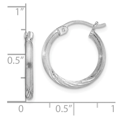 Sterling Silver Rhodium-Plated 2mm Polished/Satin Diamond-Cut Hoop Earrings