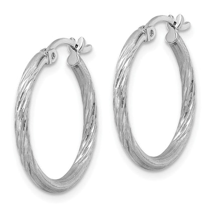 Sterling Silver Rhodium-Plated 2mm Polished/Satin Diamond-Cut Hoop Earrings