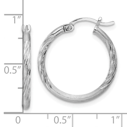 Sterling Silver Rhodium-Plated 2mm Polished/Satin Diamond-Cut Hoop Earrings