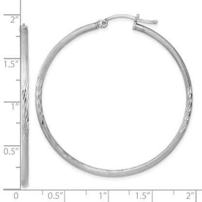 Sterling Silver Rhodium-Plated 2mm Polished/Satin Diamond-Cut Hoop Earrings