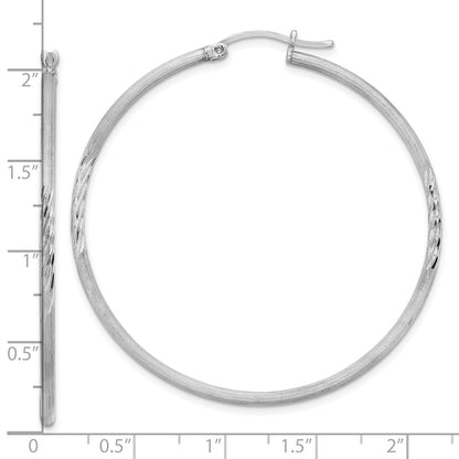 Sterling Silver Rhodium-Plated 2mm Polished/Satin Diamond-Cut Hoop Earrings