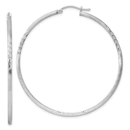 Sterling Silver Rhodium-Plated 2mm Polished/Satin Diamond-Cut Hoop Earrings