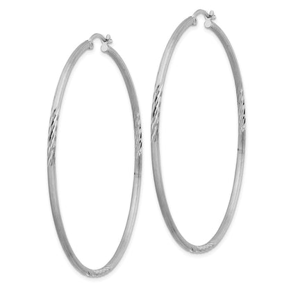 Sterling Silver Rhodium-Plated 2mm Polished/Satin Diamond-Cut Hoop Earrings