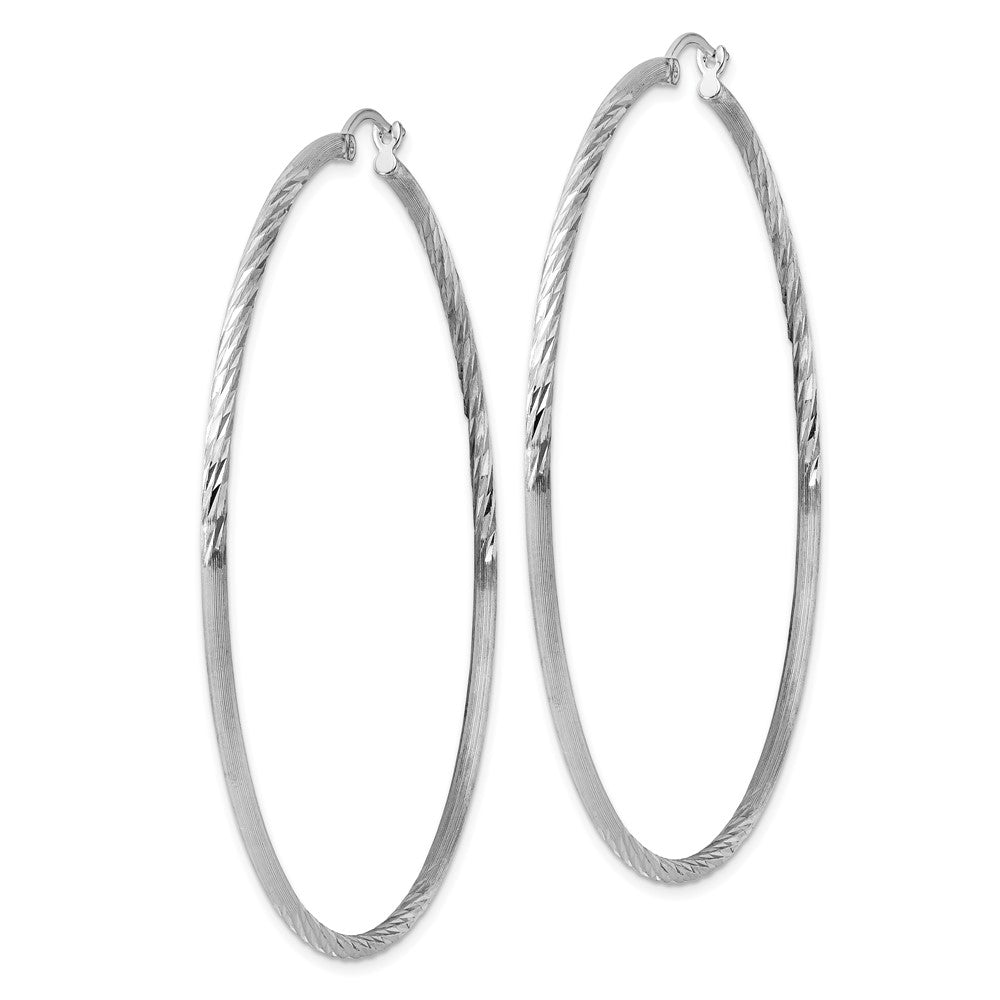 Sterling Silver Rhodium-Plated 2mm Polished/Satin Diamond-Cut Hoop Earrings