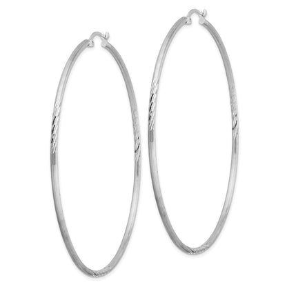 Sterling Silver Rhodium-Plated 2mm Polished/Satin Diamond-Cut Hoop Earrings
