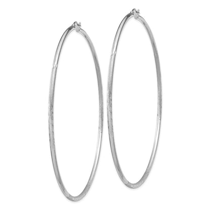 Sterling Silver Rhodium-Plated 2mm Polished/Satin Diamond-Cut Hoop Earrings