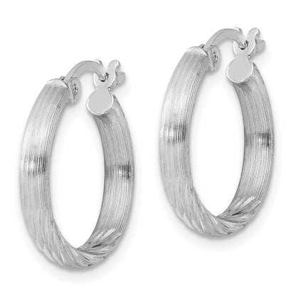 Sterling Silver Rhod-Plated 2.5mm Polished/Satin Diamond-Cut Hoop Earrings