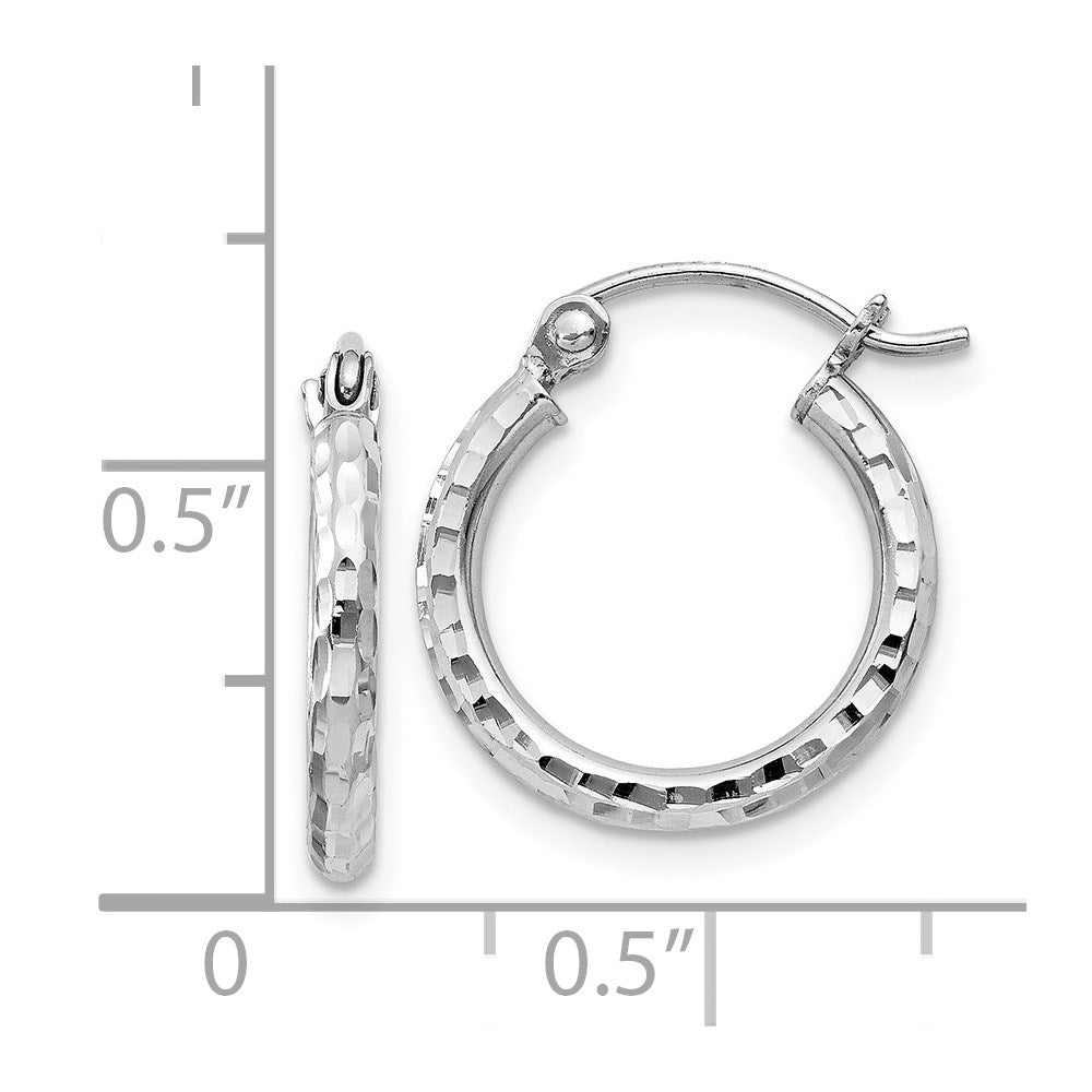 Sterling Silver Rhodium-Plated 2mm Diamond Cut Hoop Earrings
