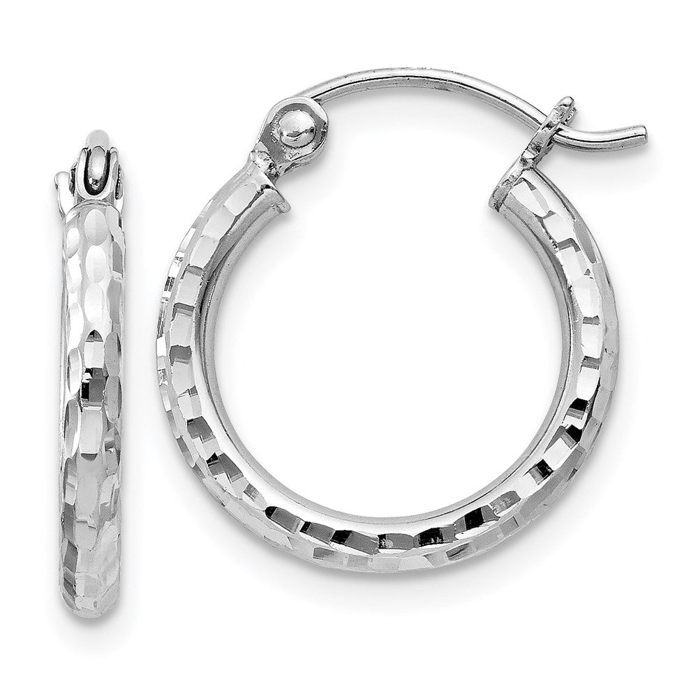 Sterling Silver Rhodium-Plated 2mm Diamond Cut Hoop Earrings