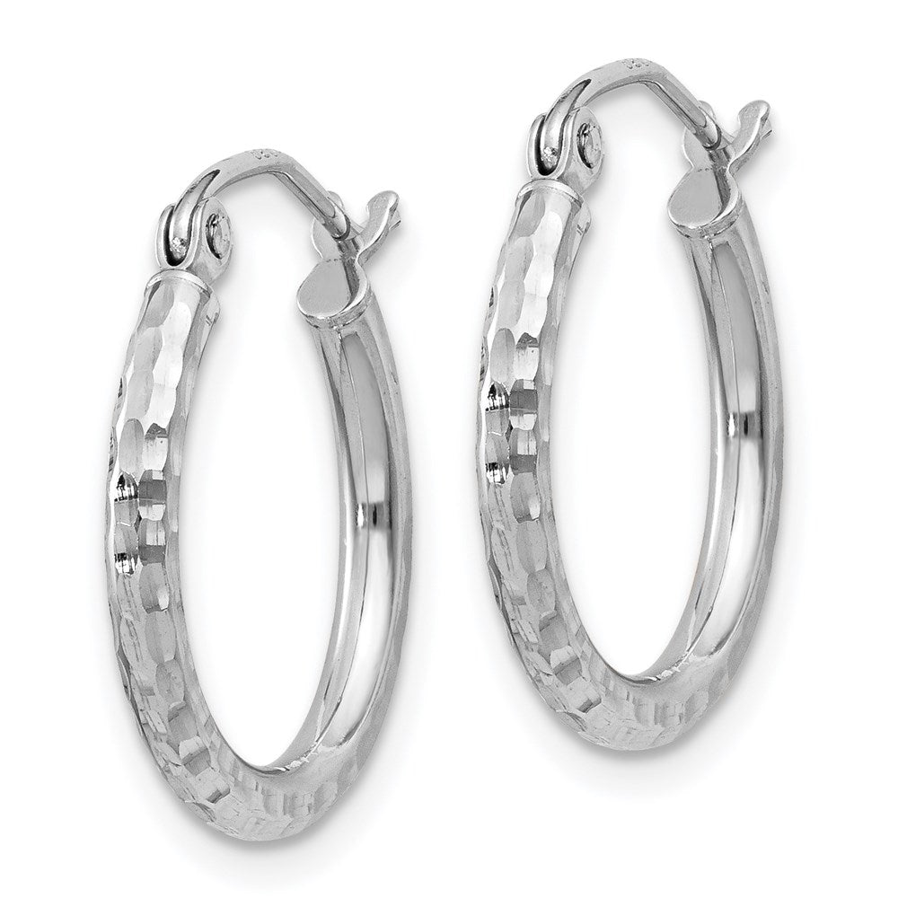 Sterling Silver Rhodium-Plated 2mm Diamond Cut Hoop Earrings