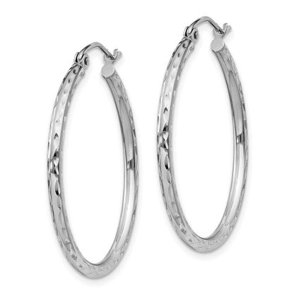 Sterling Silver Rhodium-Plated 2mm Diamond Cut Hoop Earrings