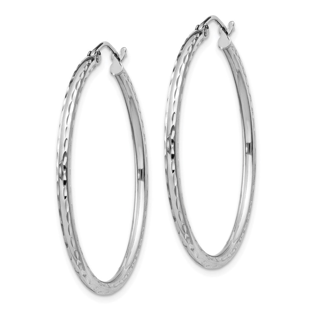 Sterling Silver Rhodium-Plated 2mm Diamond Cut Hoop Earrings