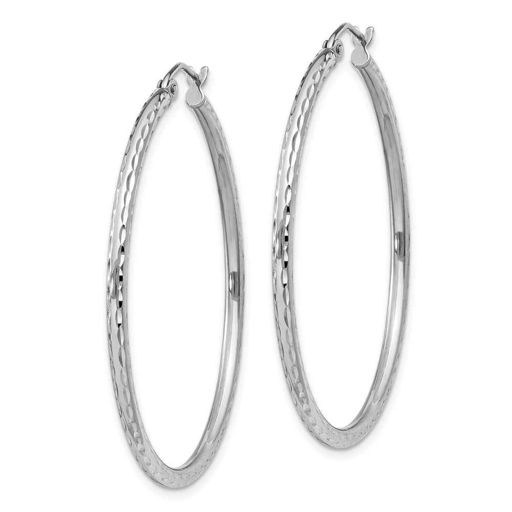 Sterling Silver Rhodium-Plated 2mm Diamond Cut Hoop Earrings