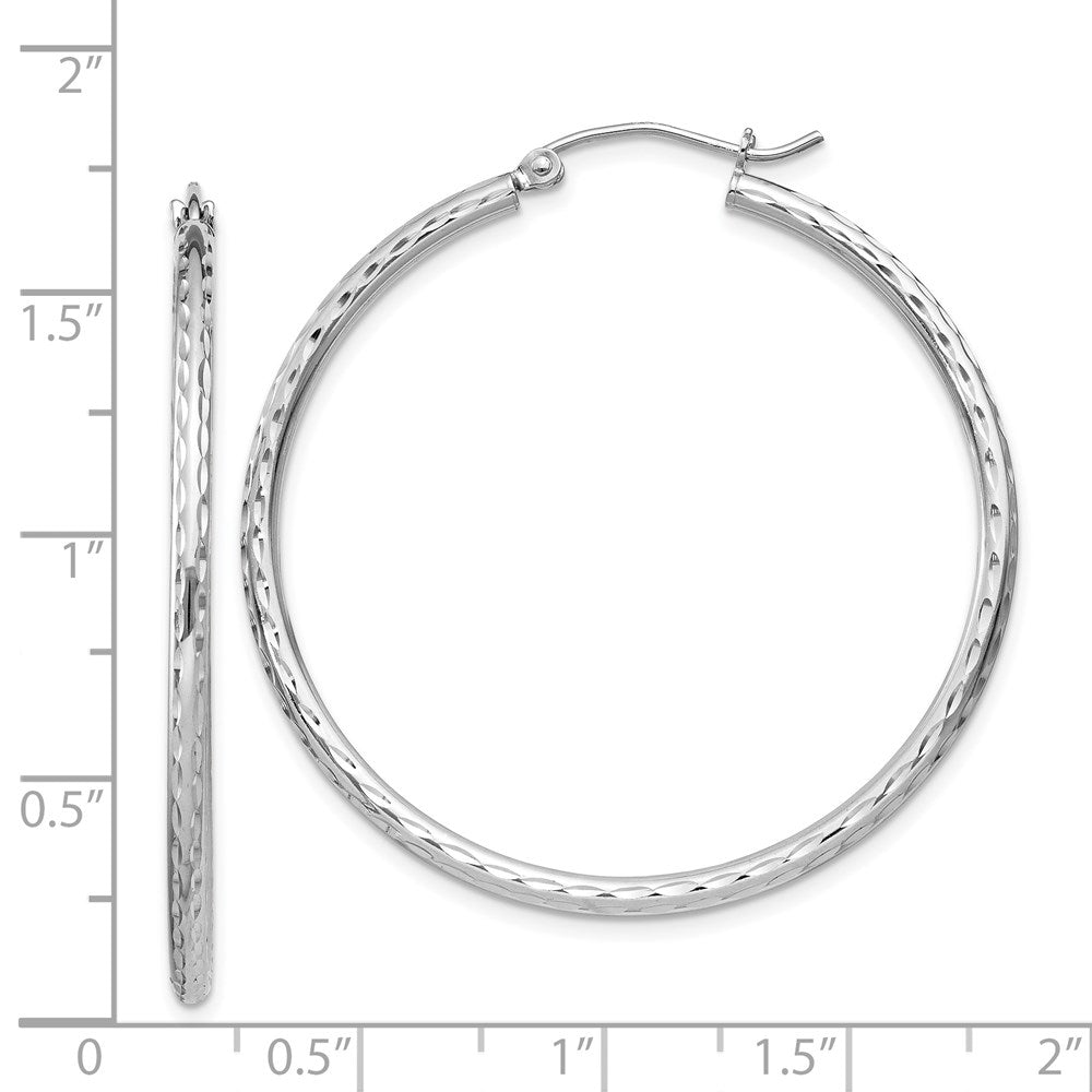 Sterling Silver Rhodium-Plated 2mm Diamond Cut Hoop Earrings