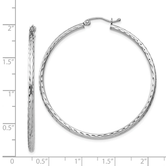 Sterling Silver Rhodium-Plated 2mm Diamond Cut Hoop Earrings