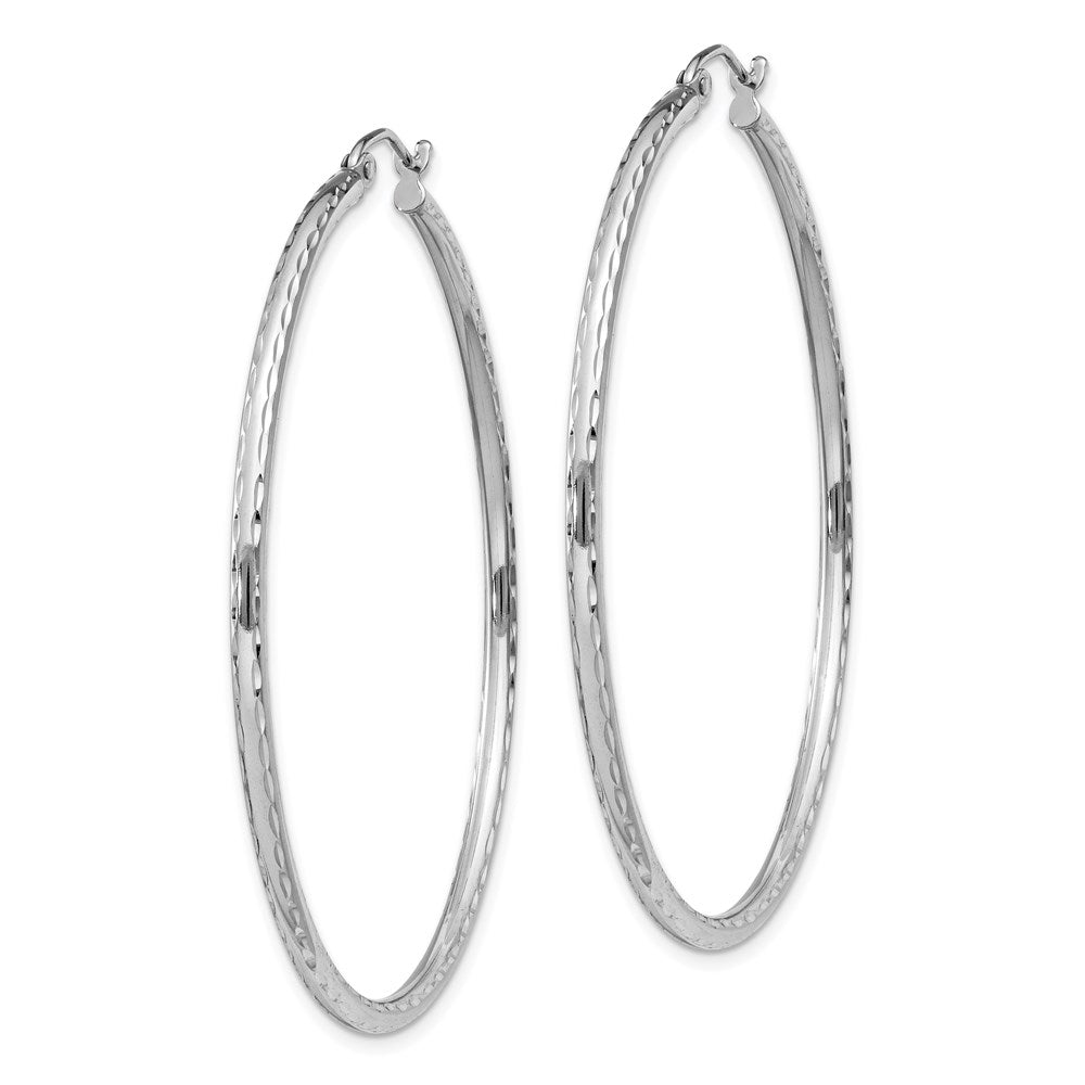 Sterling Silver Rhodium-Plated 2mm Diamond Cut Hoop Earrings