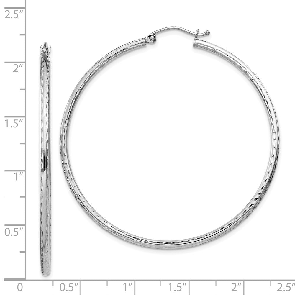 Sterling Silver Rhodium-Plated 2mm Diamond Cut Hoop Earrings