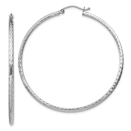 Sterling Silver Rhodium-Plated 2mm Diamond Cut Hoop Earrings