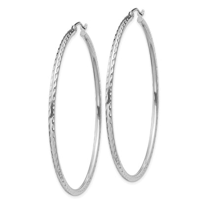 Sterling Silver Rhodium-Plated 2mm Diamond Cut Hoop Earrings