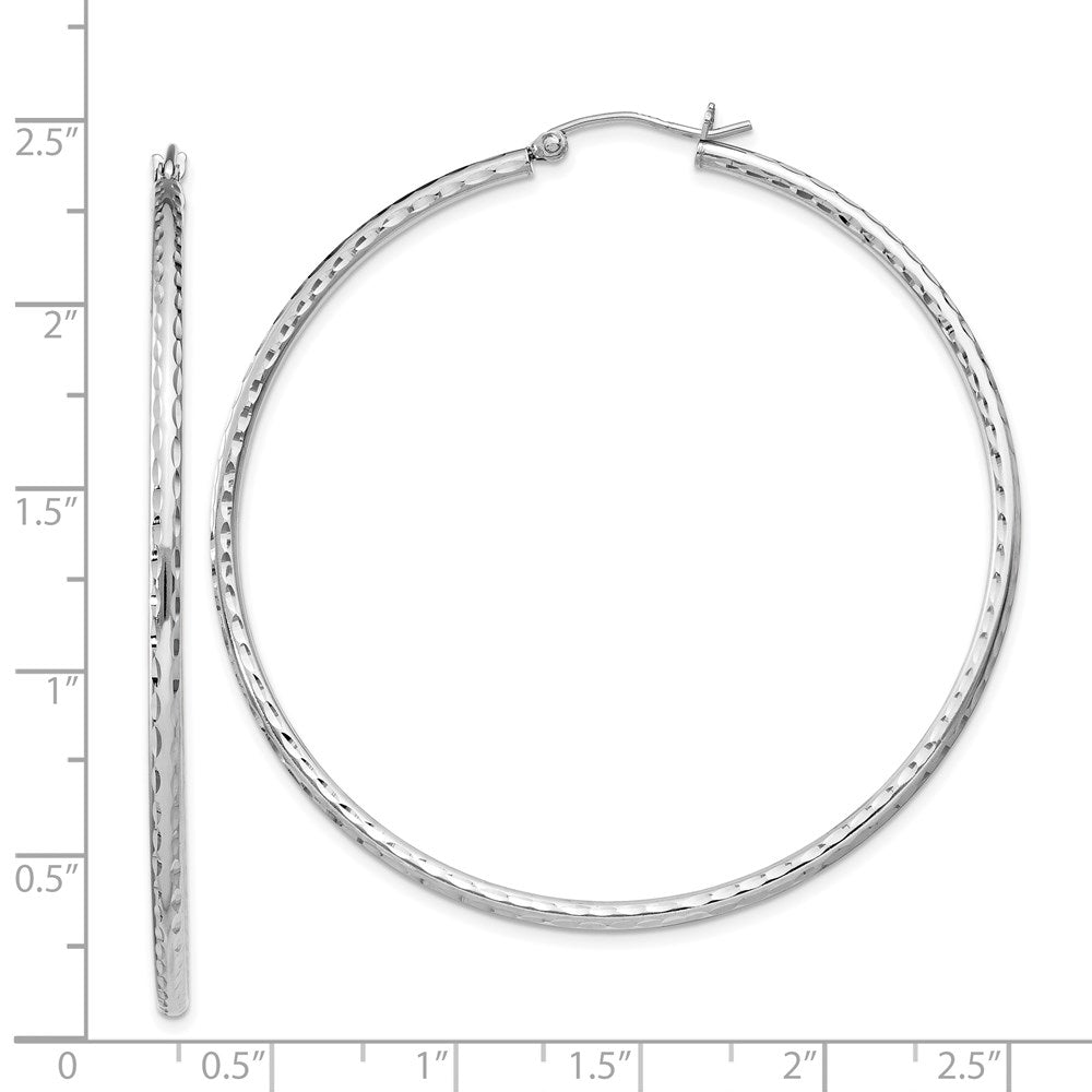 Sterling Silver Rhodium-Plated 2mm Diamond Cut Hoop Earrings