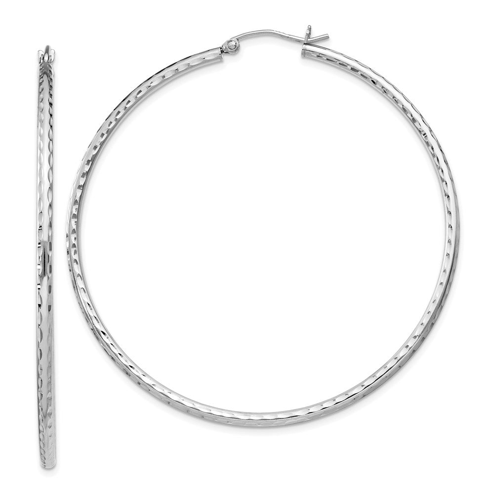Sterling Silver Rhodium-Plated 2mm Diamond Cut Hoop Earrings