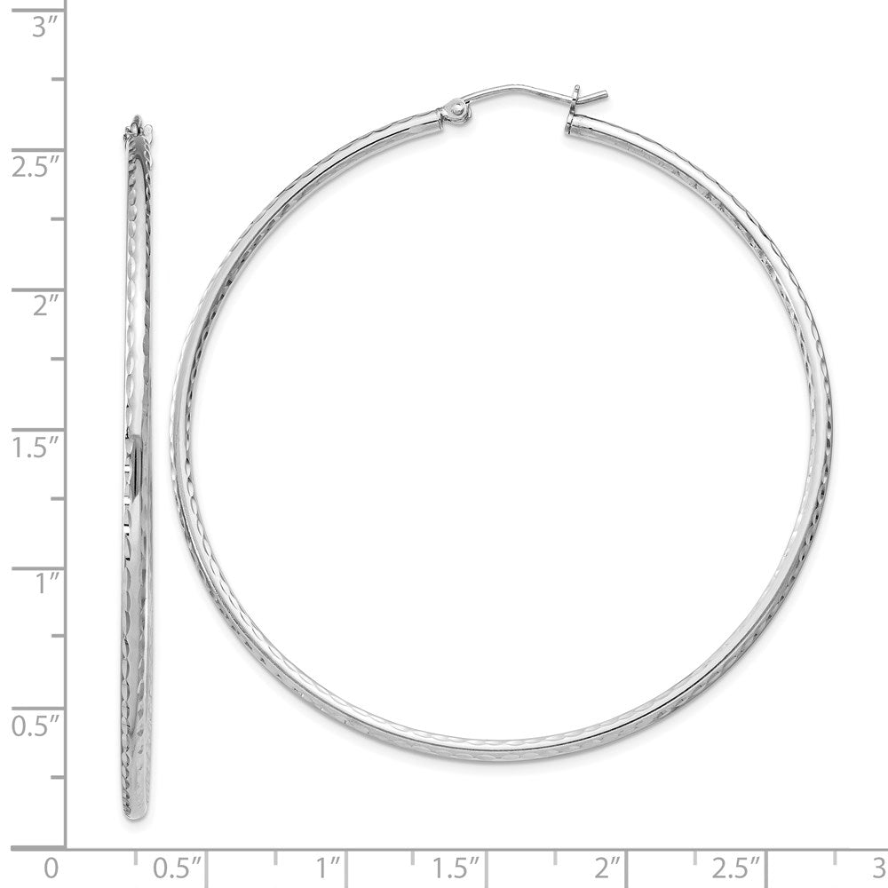 Sterling Silver Rhodium-Plated 2mm Diamond Cut Hoop Earrings