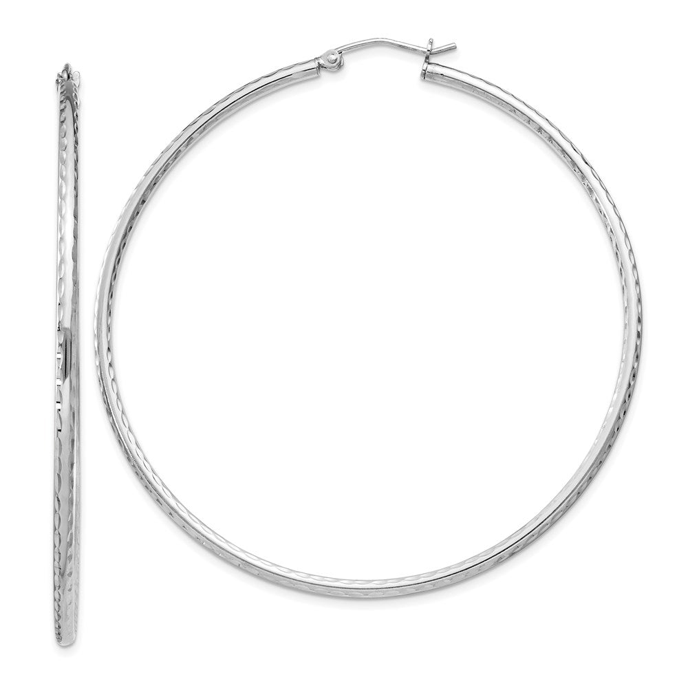 Sterling Silver Rhodium-Plated 2mm Diamond Cut Hoop Earrings