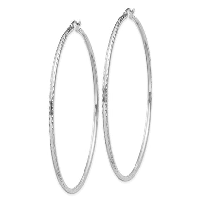 Sterling Silver Rhodium-Plated 2mm Diamond Cut Hoop Earrings