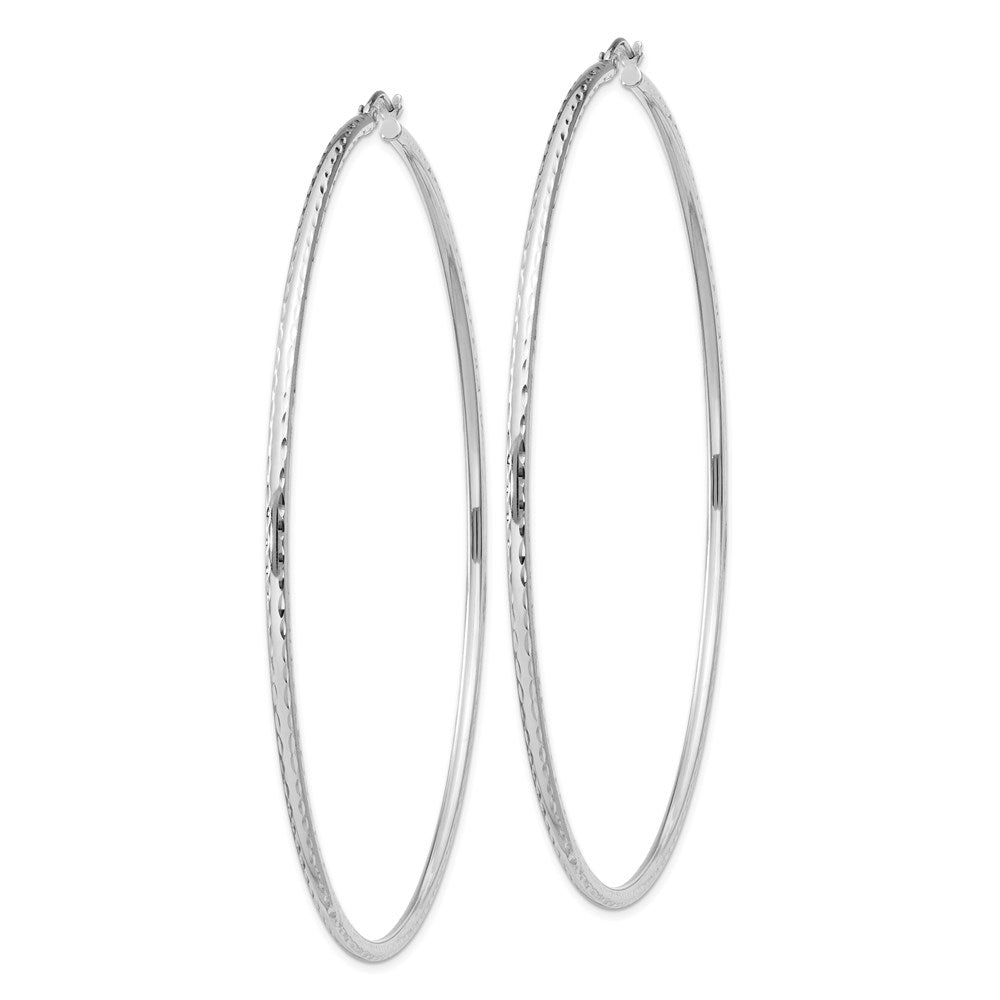 Sterling Silver Rhodium-Plated 2mm Diamond Cut Hoop Earrings