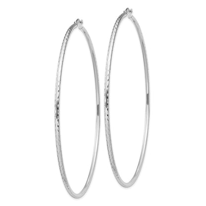 Sterling Silver Rhodium-Plated 2mm Diamond Cut Hoop Earrings