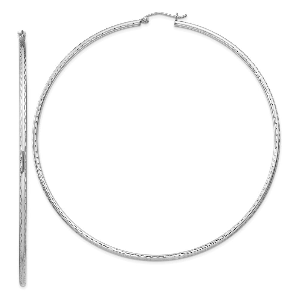 Sterling Silver Rhodium-Plated 2mm Diamond Cut Hoop Earrings