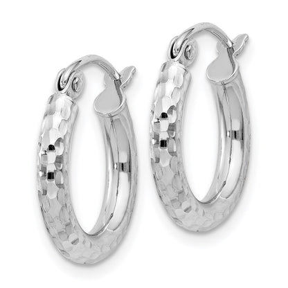 Sterling Silver Rhodium-Plated 2.5mm Diamond-Cut Hoop Earrings