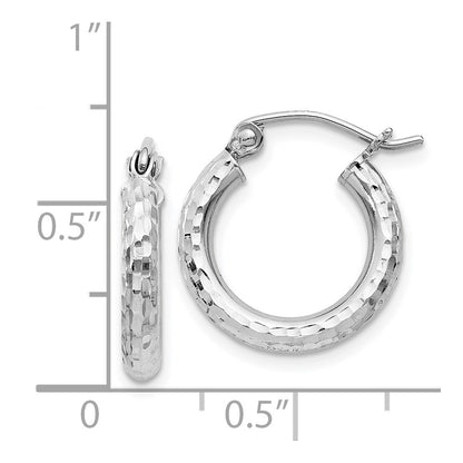 Sterling Silver Rhodium-Plated 2.5mm Diamond-Cut Hoop Earrings