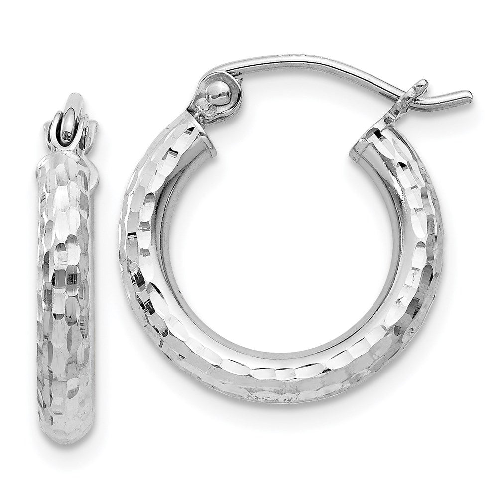 Sterling Silver Rhodium-Plated 2.5mm Diamond-Cut Hoop Earrings