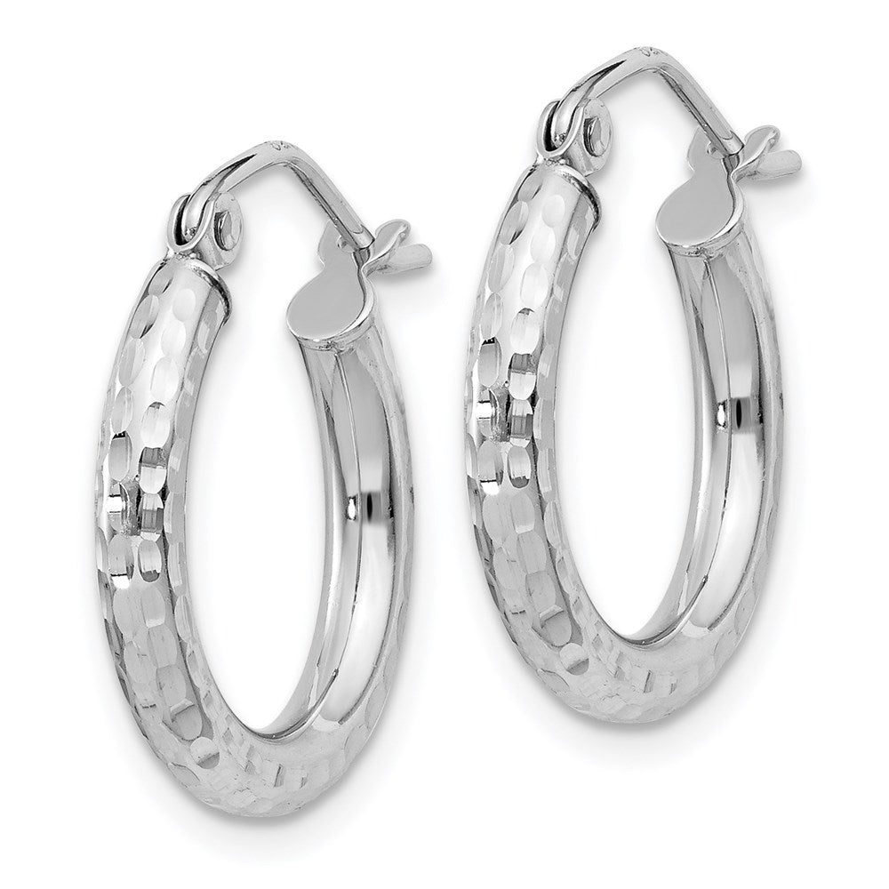 Sterling Silver Rhodium-Plated 2.5mm Diamond-Cut Hoop Earrings